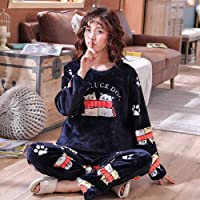 HONGSHU Pijamas De Franela Cálidos De Manga Larga Conjuntos De Pijamas De Invierno para Mujer Pijamas De Ropa De Dormir…